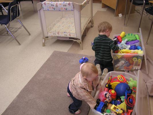 Noah and Sarah in the church nursery