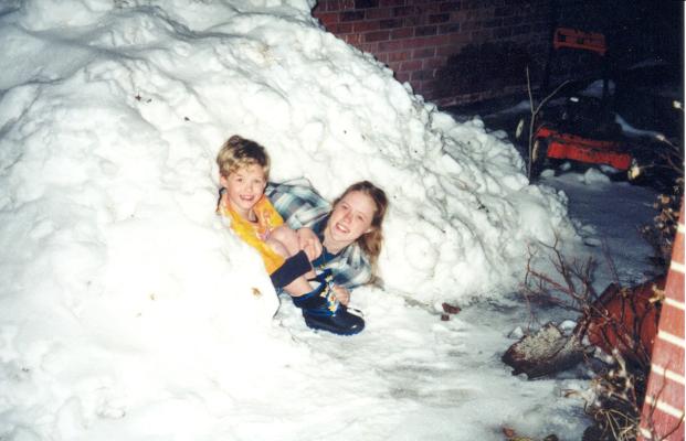 Joe and Katie in the snow fort