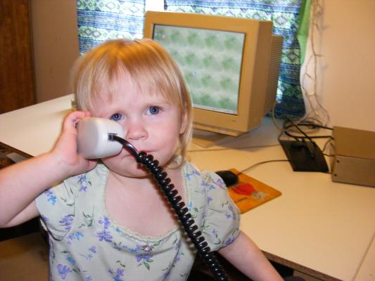 Sarah on the phone.