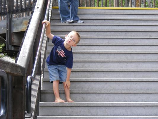 Noah on stairs.