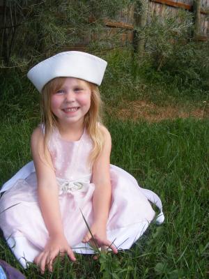 Sarah in a sailor hat.
