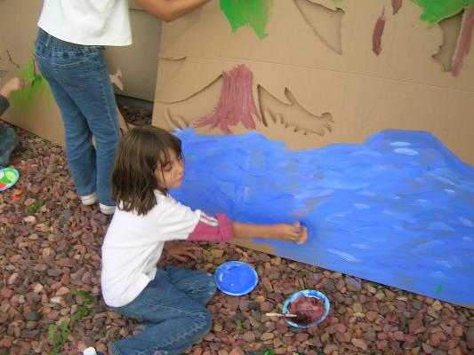 Andrea working on the backdrops for VBS.