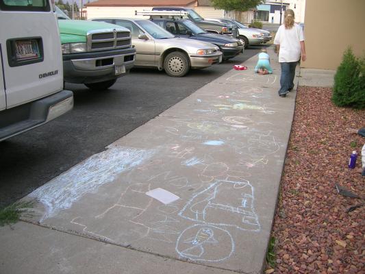 The kids colored on the chalk.
