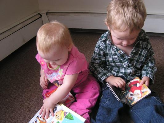 Sarah and Noah read some Christmas books.