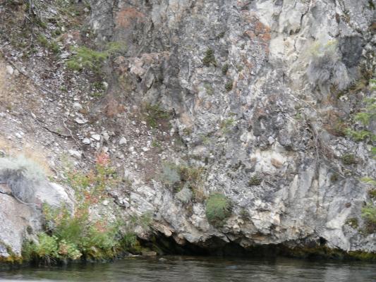 rock cliffs cut by water.