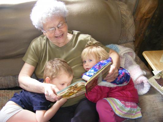 Great Grandma reads Noah and Sarah a story about 