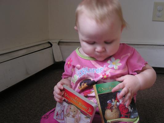 Sarah enjoys some good books.