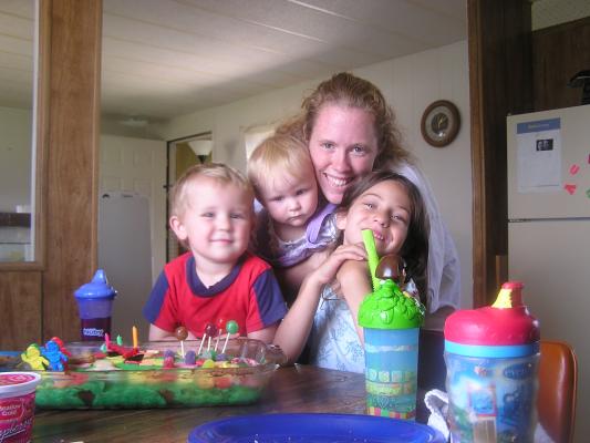 Noah, Sarah, Katie and Andrea on Noah's third birthday