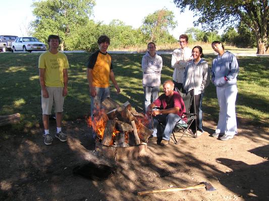 Christian Student Fellowship campout.
An oversized fire.