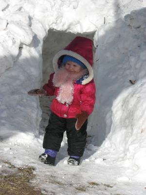 Sarah at the snow fort David built