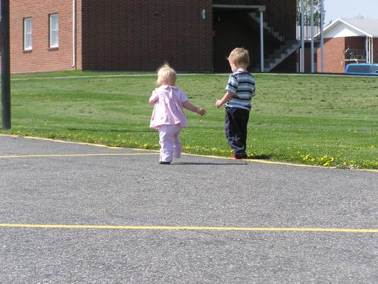 Sarah and Noah run together.