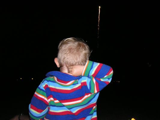 Noah watches the fireworks.