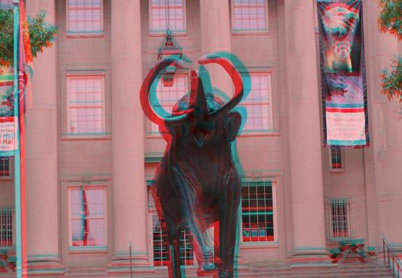Use your 3D glasses to see the mammoth in front of Morrill Hall