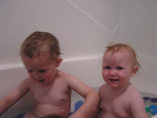 Noah and Sarah in the bath.