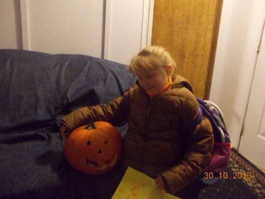 Sarah and her pumpkin.