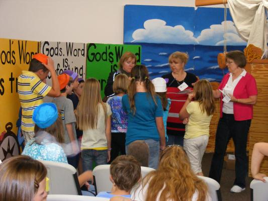 The oldest kids get their VBS awards.