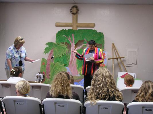 Kim and Vonnie perform a skit for VBS.