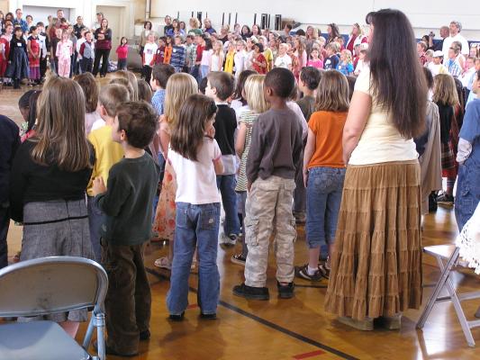 Andrea singing with her school